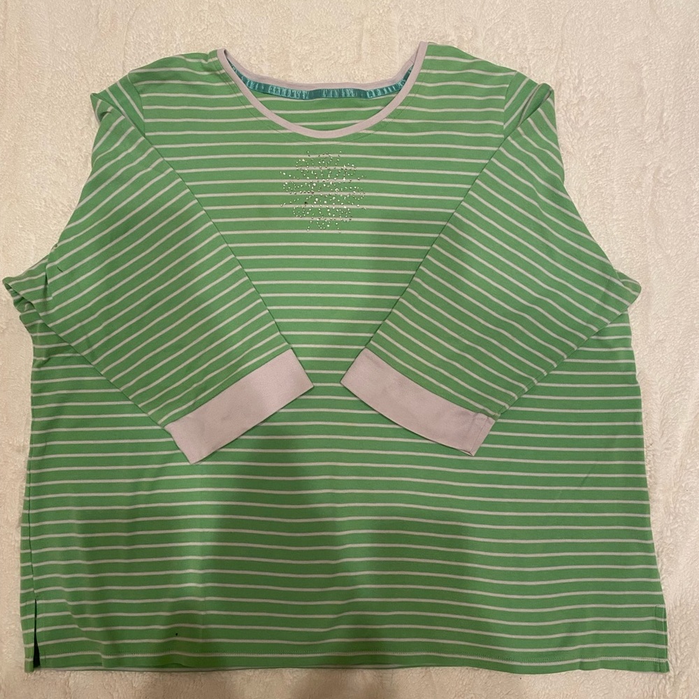 Green Striped 3/4 length Sleeve Top